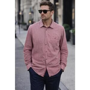Ted Baker Shirt Mens XL Pink Twill Button Front Contrast Cuffs Made Portugal